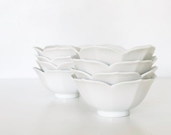 Vintage midcentury large lotus dishes | white bowls |