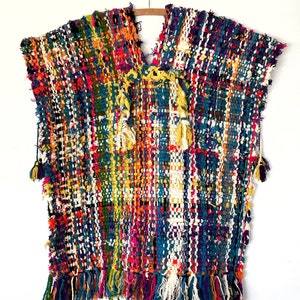 Vintage handwoven tweed poncho colorful bright image 1