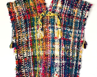 Vintage handwoven tweed poncho | colorful bright