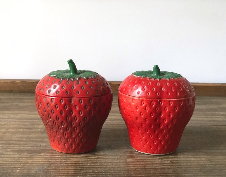 Vintage strawberry jam jars  set of two Hazel Atlas milk image 0