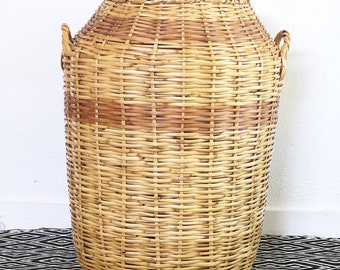 Vintage extra large bamboo wicker basket with handles | rattan vase | XL