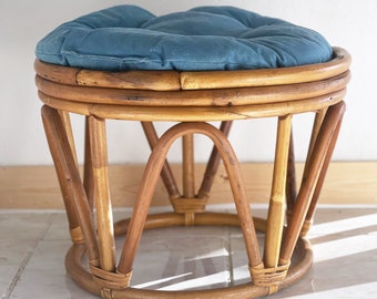 Vintage bentwood cane ottoman | bamboo wicker plant stand | small end table | rattan stand