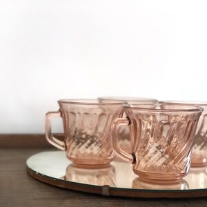 Vintage pink depression glass teacups Fortecrisa set of four blush mugs image 2