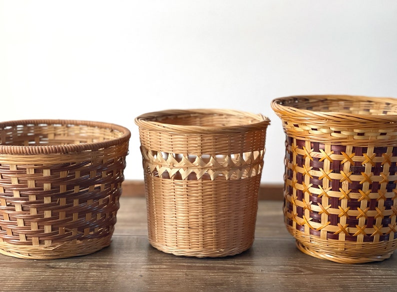 rattan planter baskets Vintage bamboo wicker houseplant basket set of three houseplants indoor plant