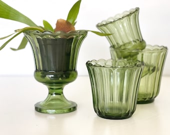 Vintage green glass vases | wedding | fluted glass pot for plants or flowers | pedestal vase | florist vessel