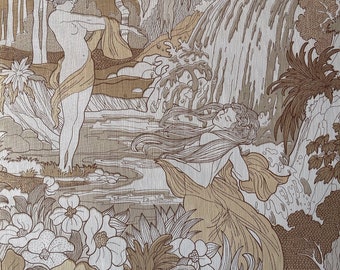 Vintage wallpaper | neutral | sirens | tan and white | bathroom wallpaper | women | bathing women | nude