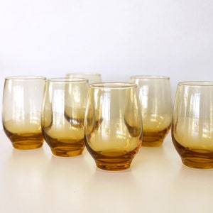Vintage amber drinking glasses | Libbey Tempo gold | 12 oz  tumblers| glassware | water