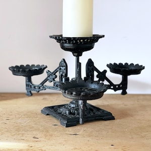 Vintage antique iron candleholder | gothic | Victorian | black candle holder | pillar candle holder | oil lamp holder base