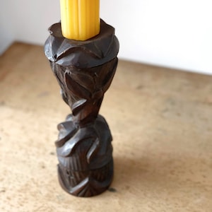 Vintage wood sculpture | carved wooden column | carving | candle holder | stand