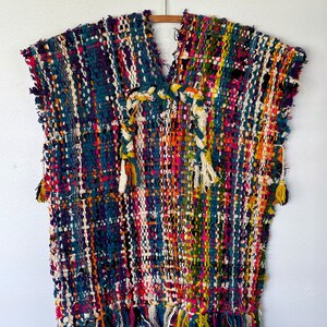 Vintage handwoven tweed poncho colorful bright image 4