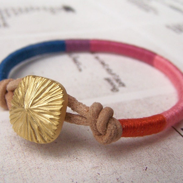 COOPER bracelet - textile, leather, button closure (denim lilac mulberry carnation pumpkin), handmade jewelry