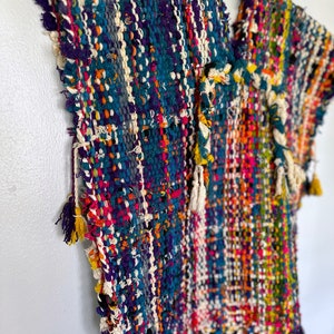 Vintage handwoven tweed poncho colorful bright image 3