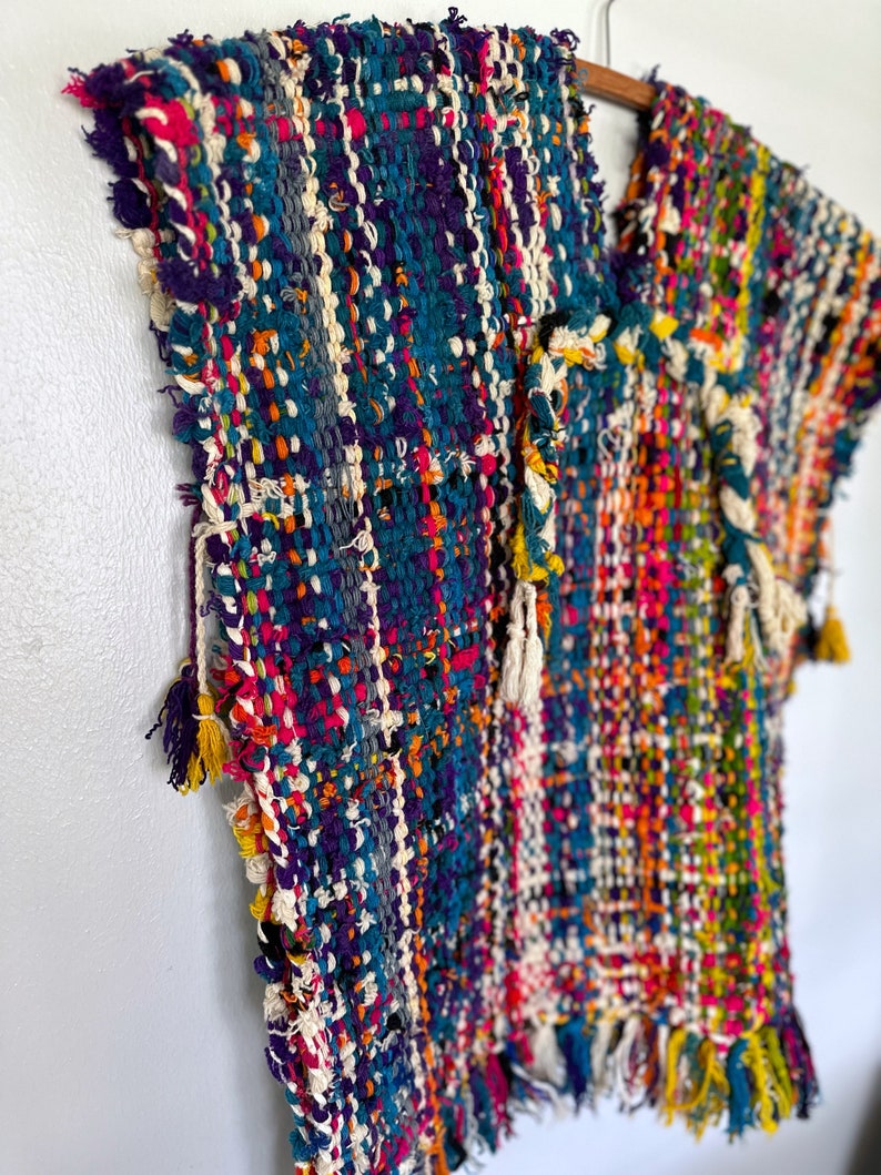 Vintage handwoven tweed poncho colorful bright image 3