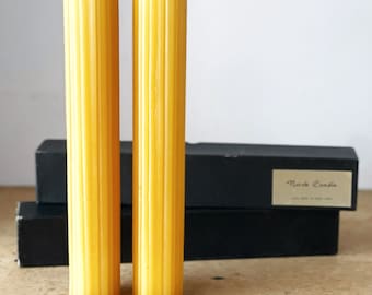 Vintage golden yellow ribbed pillar candle | gold | tall
