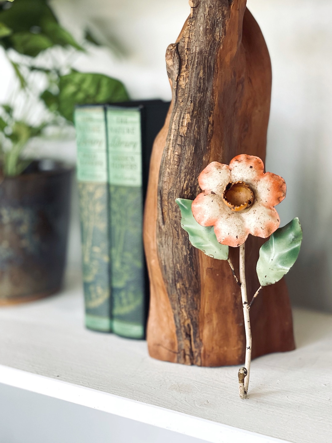 Vintage Metal Floral Wall Hook Flower Rustic Pink and Etsy