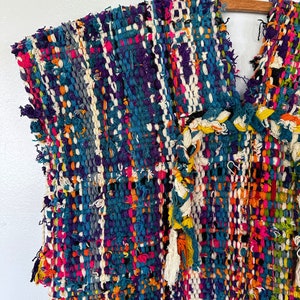 Vintage handwoven tweed poncho colorful bright image 2