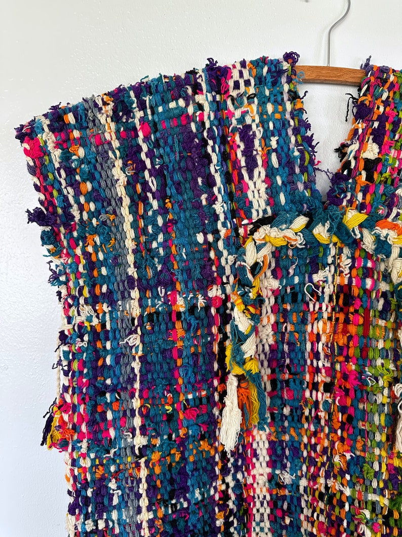 Vintage handwoven tweed poncho colorful bright image 2