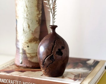Vintage Hap Sakwa hand turned burl wood weed pot| bud vase | single stem flower vase | signed