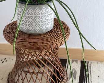 Vintage wicker plant stand | small end table | rattan stand