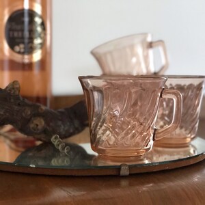 Vintage pink depression glass teacups Fortecrisa set of four blush mugs image 4