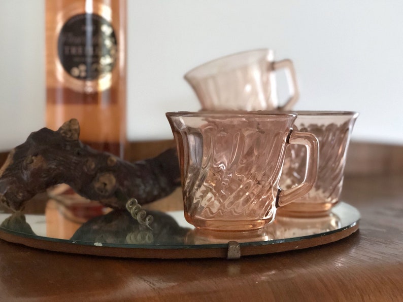 Vintage pink depression glass teacups Fortecrisa set of four blush mugs image 4