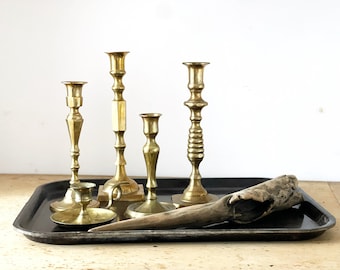 Vintage brass candleholders set of five | candlestick holders | mismatched