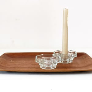 Vintage glass candle holder set | short candlestick holders for taper | Avon