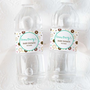 Donut Sprinkle Baby Shower Water Bottle Labels (Self-Edit Template)