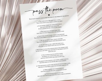Minimalist Pass the Poem Bridal Shower Game, Modern Wedding Shower Game, Instant Download, BWM