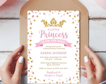 Princess Pink & Gold Baby Shower Invitation Template, Self-Edit