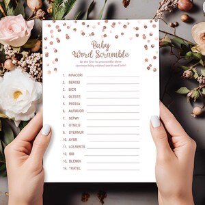 Rose Gold Baby Word Scramble Shower Game, Rose Gold Glitter Shower Game, INSTANT DOWNLOAD