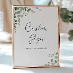 Eucalyptus Greenery Custom Shower Table Sign, Self-Edit, Canva