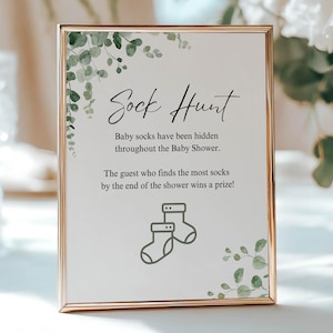Eucalyptus Sock Hunt Baby Shower Game Sign (Instant Download)