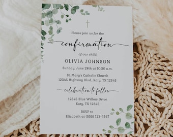Eucalyptus Confirmation Invitation Template, Self-Edit