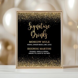 Black & Gold Signature Drinks Bar Menu Sign Template, Self-Edit, BG2