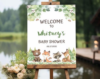 Editable Woodland Animals Baby Shower Welcome Sign Template