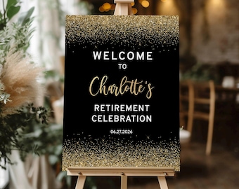 Black & Gold Retirement Party Welcome Sign Template, Self-Edit, BG2