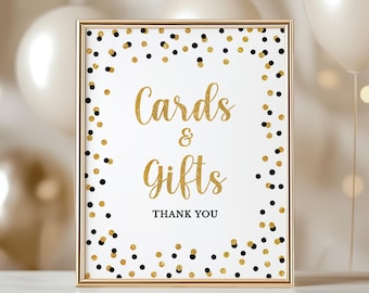 Black & Gold Glitter Cards and Gifts Party Sign Template, BG1