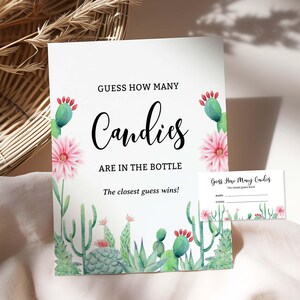 Fiesta Candy Guessing Baby Shower Game Sign & Tickets Template, Cactus Fiesta Editable Shower Activity, Self-Edit