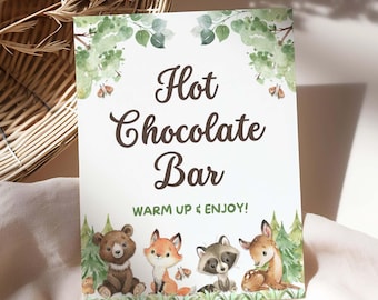 Heiße Schokolade Bar Party Zeichen, Waldtiere-Baby-Dusche-Zeichen, 2 Größen, Instant Download