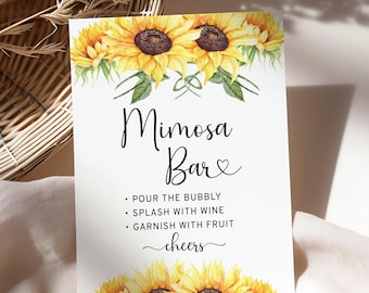 Sunflowers Mimosa Bar Shower Table Sign Template, Self Edit, SF