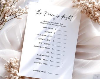 Minimalist The Price is Right Baby Shower Game, Digital Download, BWM