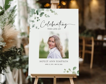 Eucalyptus Celebration of Life Welcome Sign Template, Self-Edit, Corjl