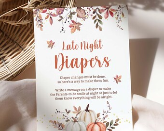 Fall Late Night Diapers Baby Shower Shower Sign Template, FS31