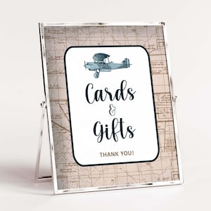 Panneau de table de fête, cartes et cadeaux d'avion, panneau de douche de voyage vintage, 2 tailles, TÉLÉCHARGEMENT IMMÉDIAT