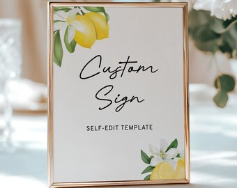 Editable Lemon Citrus Custom Table Sign Template