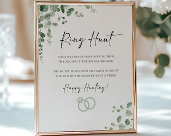 Eucalyptus Ring Hunt Bridal Shower Game Sign Template, Self-Edit