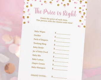 Pink The Price is Right Baby Shower Game, Pink & Gold Glitter Shower Game, Instant Download, PG1