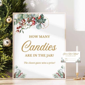 Christmas Candy Guessing Game, Winter Christmas Berries Sign & Tickets, Instant Download, WCB