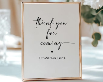 Minimalist Thank You for Coming Favor Sign Template, Self-Edit, BWM